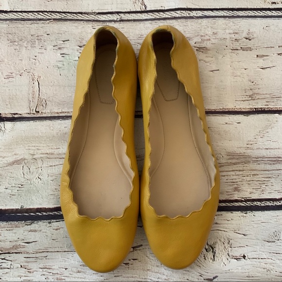 Chloe Shoes - Chloe yellow Lauren scallop ballet leather flats